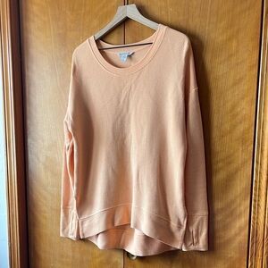 Athleta Peachy Orange Long Sleeve Waffle Knit Top Size Large